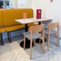Burrata Joy & Gustavo Lapasta by Garibaldi  | Product Seen:  [Haru Bench - Cushioned Seat/Ricky Metal Leg & Daffie Dining Chair - Upholstered Seat]